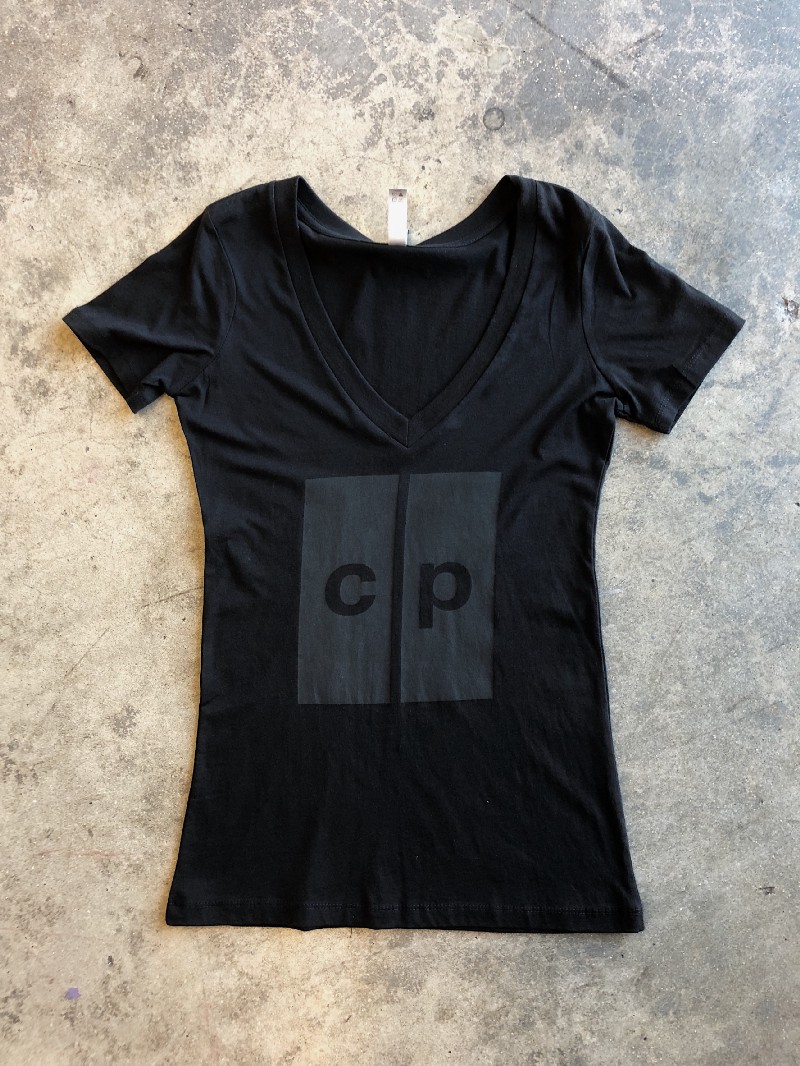 grey print on a black shirt with our super soft ink