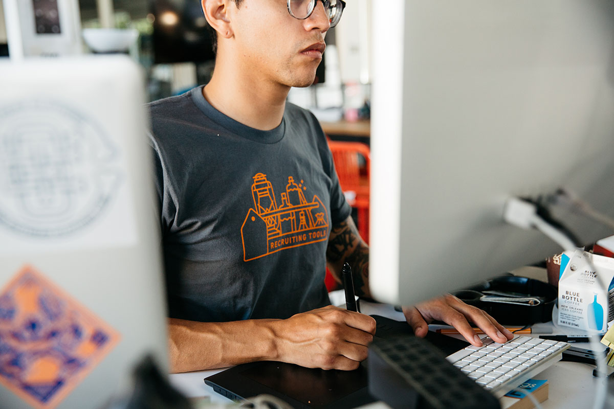 man working on pad