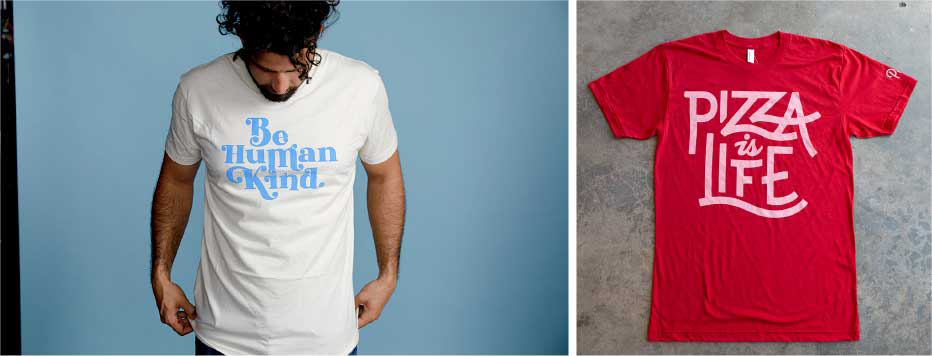 one man wearing white shirt in front of blue backdrop next to picture of red shirt