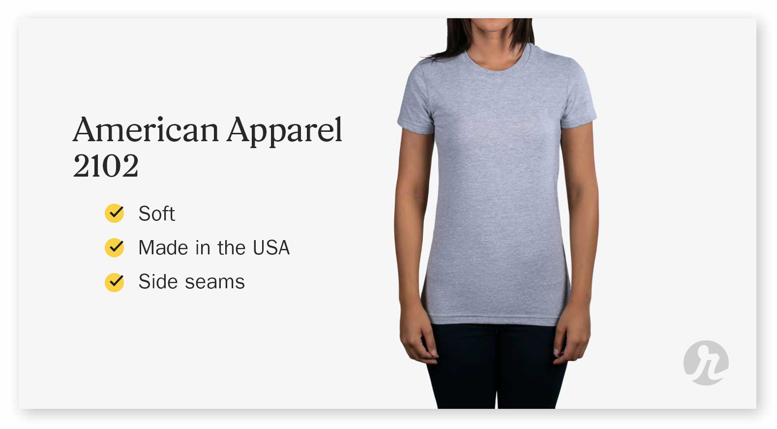 A woman wearing a heather gray American Apparel 2102 shirt